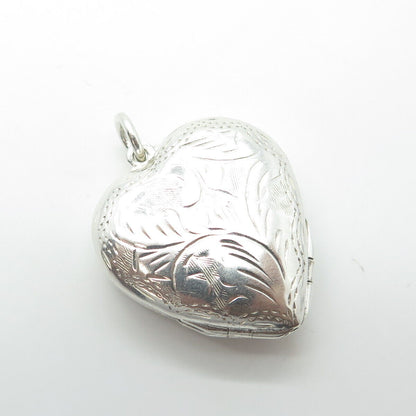 925 Sterling Silver Vintage Engraved Heart Locket Pendant