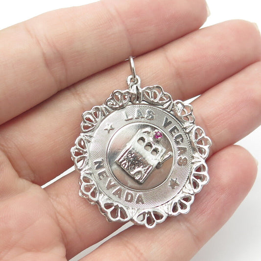 925 Sterling Silver Antique Art Deco Rhinestone Las Vegas Nevada Casino Pendant