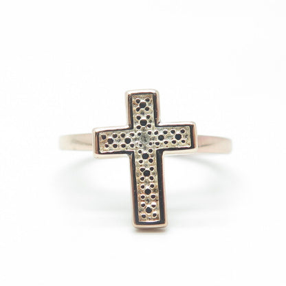 925 Sterling Silver Rose Gold Plated Real White Diamond Accent Cross Ring Size 5