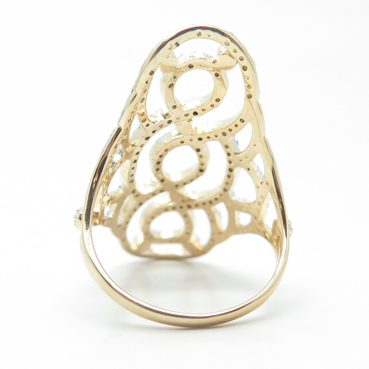 925 Sterling Silver Gold Plated Real Diamond Swirl Statement Ring Size 10.25