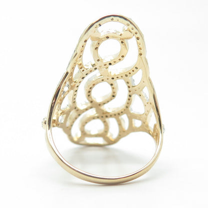 925 Sterling Silver Gold Plated Real Diamond Swirl Statement Ring Size 10.25