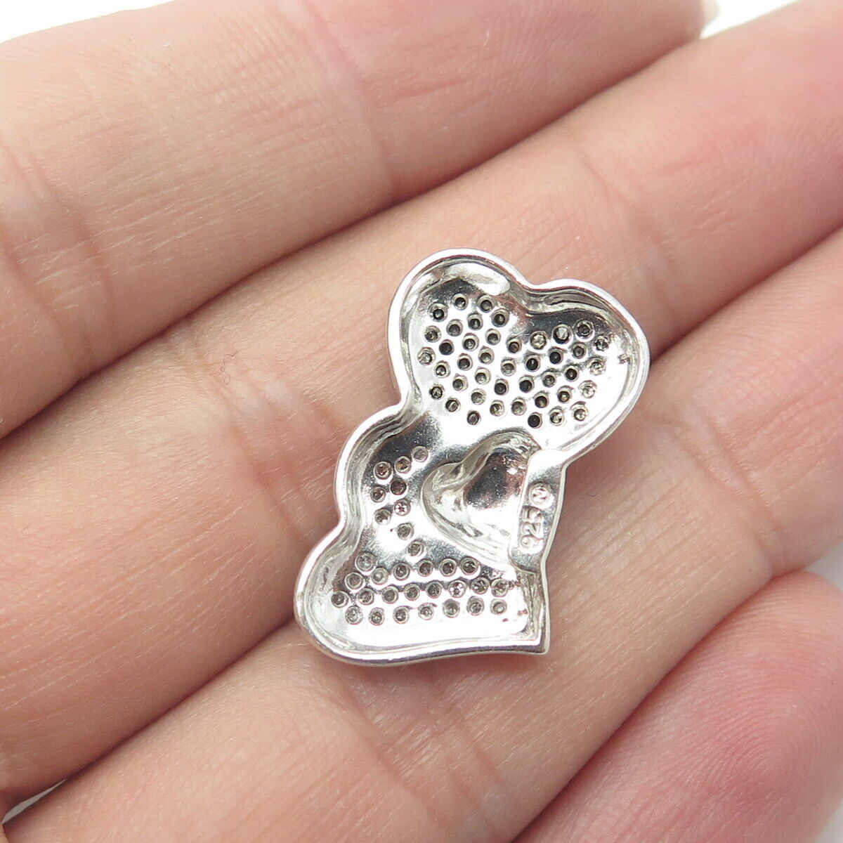 925 Sterling Silver Real Round-Cut White & Black Diamond Loving Hearts Pendant