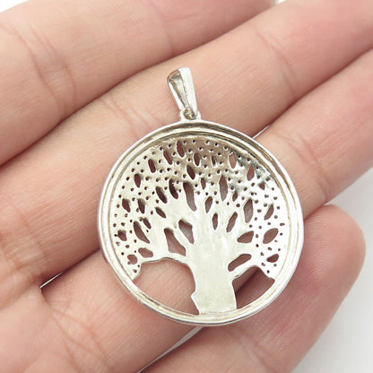 925 Sterling Silver Real Round-Cut White Diamond Tree of Life Pendant