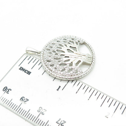 925 Sterling Silver Real Round-Cut White Diamond Tree of Life Pendant