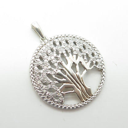 925 Sterling Silver Real Round-Cut White Diamond Tree of Life Pendant