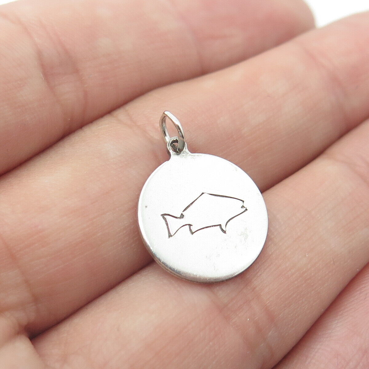 TWO IN TOWN 925 Sterling Silver USA Fish Charm Pendant