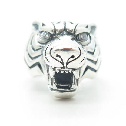 925 Sterling Silver Vintage C Z Tiger Ring Size 9