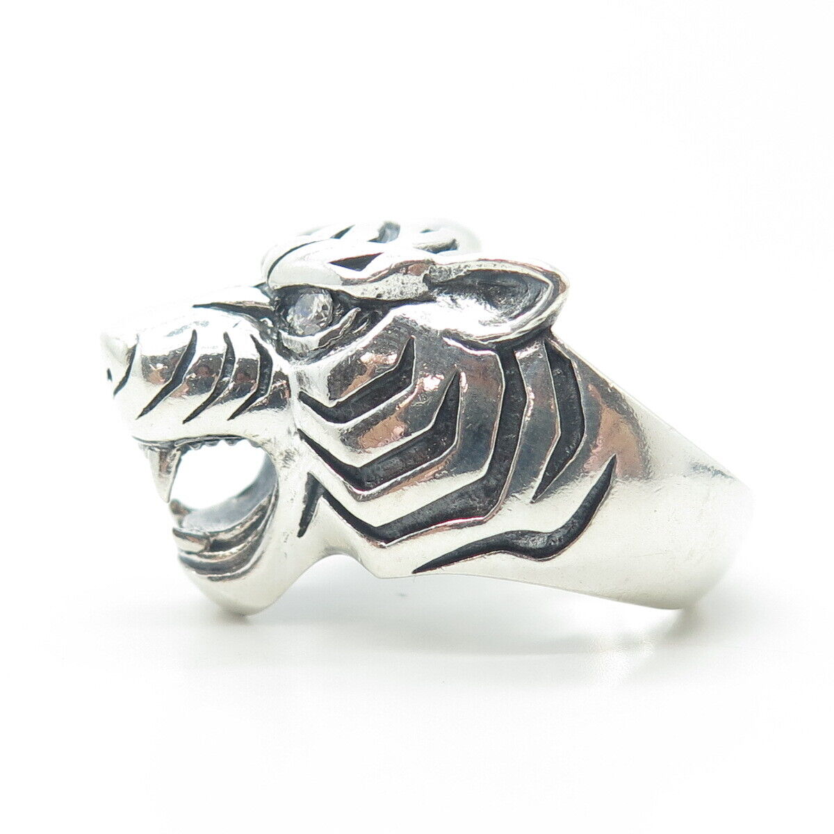 925 Sterling Silver Vintage C Z Tiger Ring Size 9