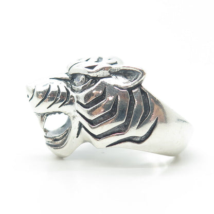 925 Sterling Silver Vintage C Z Tiger Ring Size 9