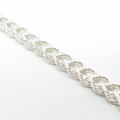 925 Sterling Silver Vintage Peru Twisted Rope Link Bracelet 6.75"