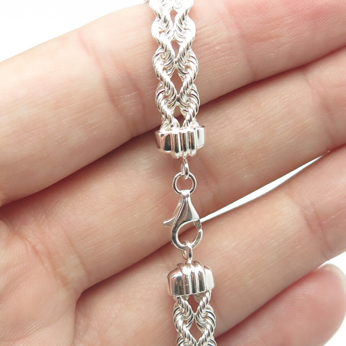 925 Sterling Silver Vintage Peru Twisted Rope Link Bracelet 6.75"