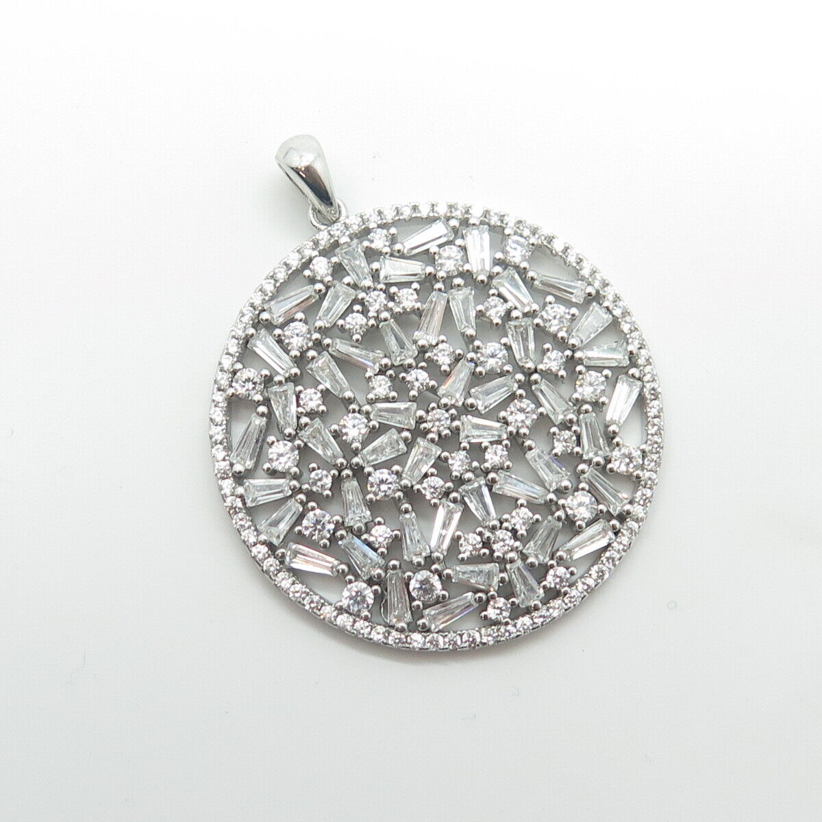 925 Sterling Silver Multi-C Z Round Pendant