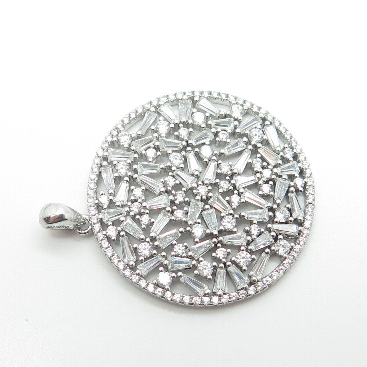 925 Sterling Silver Multi-C Z Round Pendant