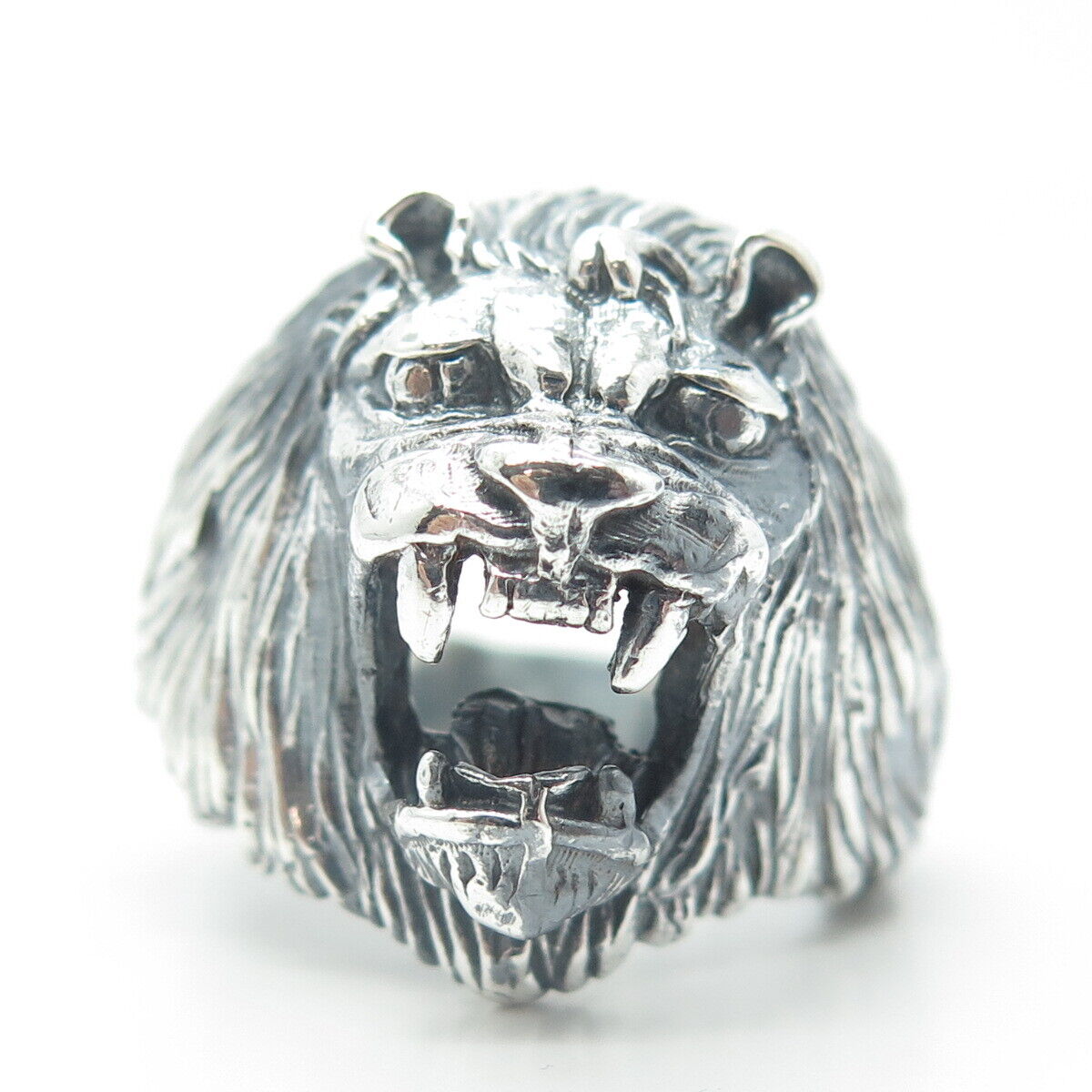 925 Sterling Silver Vintage Mexico Lion Statement Oxidized Ring Size 14.5