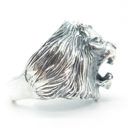 925 Sterling Silver Vintage Mexico Lion Statement Oxidized Ring Size 14.5