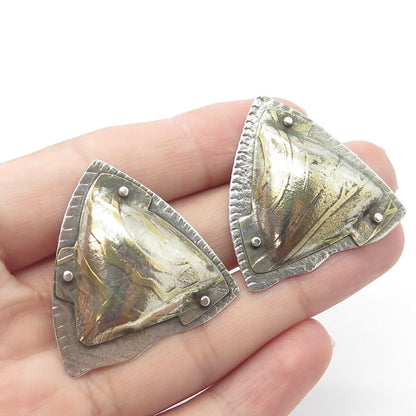 925 Sterling Silver 2-Tone Vintage Triangle Modernist Handcrafted Earrings