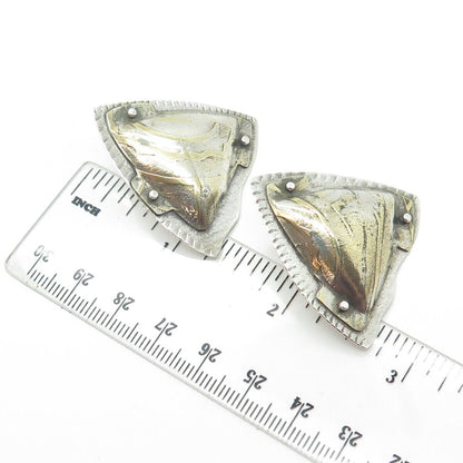 925 Sterling Silver 2-Tone Vintage Triangle Modernist Handcrafted Earrings