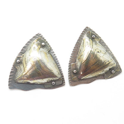 925 Sterling Silver 2-Tone Vintage Triangle Modernist Handcrafted Earrings