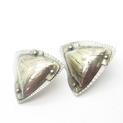 925 Sterling Silver 2-Tone Vintage Triangle Modernist Handcrafted Earrings