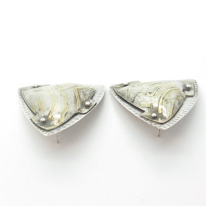 925 Sterling Silver 2-Tone Vintage Triangle Modernist Handcrafted Earrings