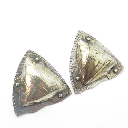 925 Sterling Silver 2-Tone Vintage Triangle Modernist Handcrafted Earrings