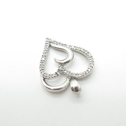 SUN 925 Sterling Silver Real Round-Cut White Diamond Double Heart Pendant