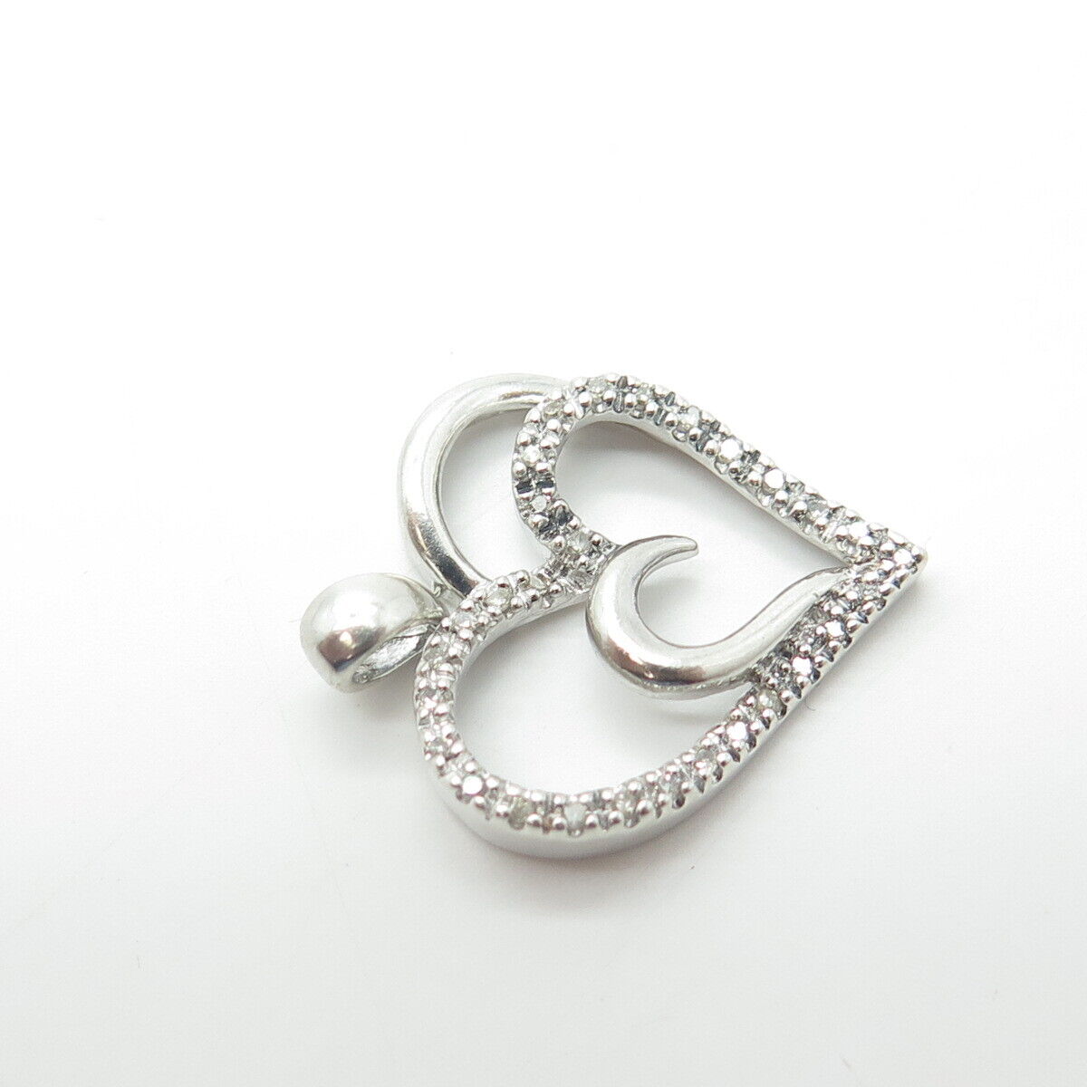 SUN 925 Sterling Silver Real Round-Cut White Diamond Double Heart Pendant