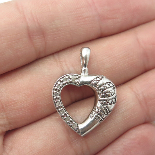 925 Sterling Silver Real Round-Cut White Diamond "LOVE" Heart Pendant