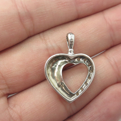 925 Sterling Silver Real Round-Cut White Diamond "LOVE" Heart Pendant