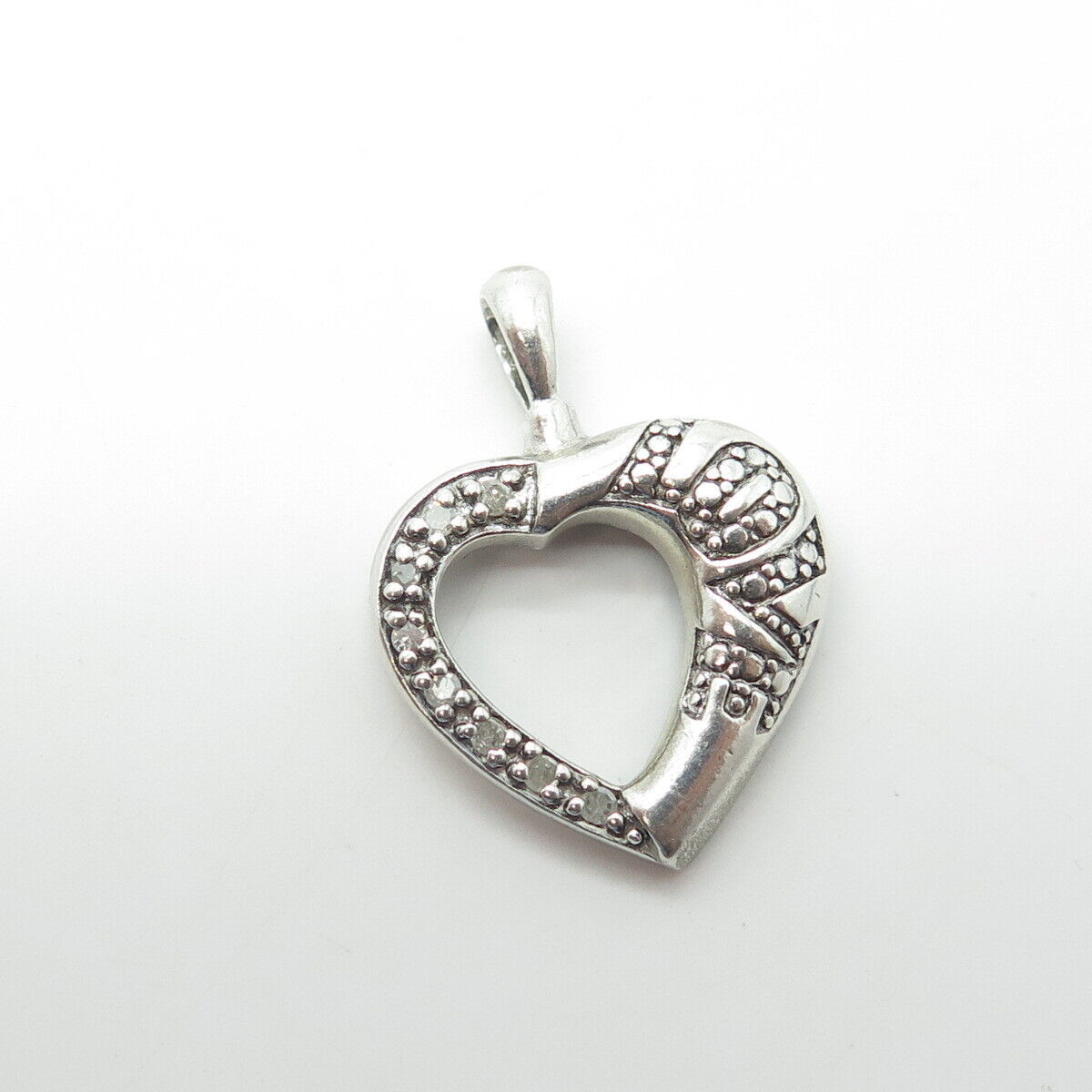 925 Sterling Silver Real Round-Cut White Diamond "LOVE" Heart Pendant