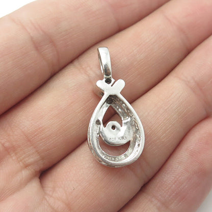 925 Sterling Silver Real Round-Cut White & Black Diamond Teardrop Pendant