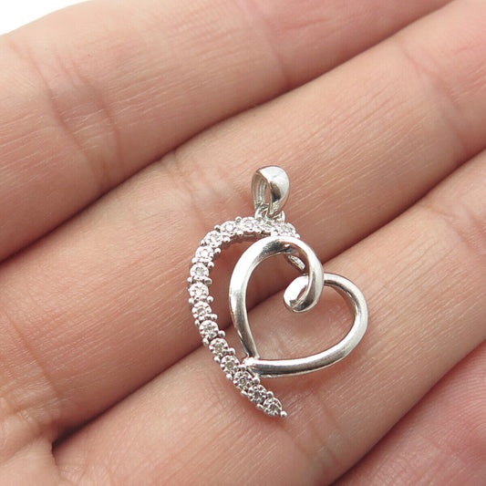 925 Sterling Silver Real Round-Cut White Diamond Double Heart Pendant