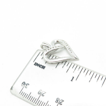 925 Sterling Silver Real Round-Cut White Diamond Ribbon Heart Pendant