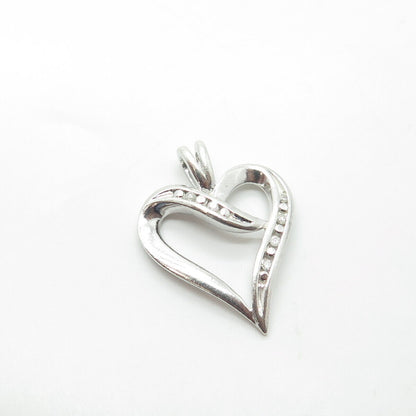 925 Sterling Silver Real Round-Cut White Diamond Ribbon Heart Pendant