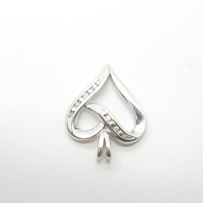 925 Sterling Silver Real Round-Cut White Diamond Ribbon Heart Pendant