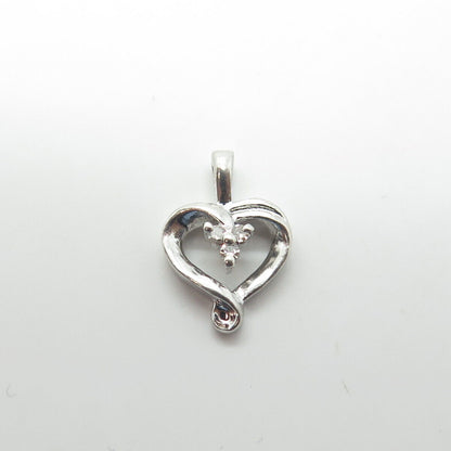 HOU 925 Sterling Silver Real Round-Cut Shaped White Diamond Heart Pendant