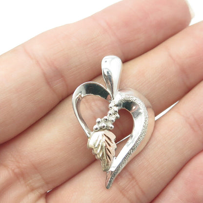 925 Sterling Silver & 12K Yellow/Rose Gold Vintage Heart Floral Pendant