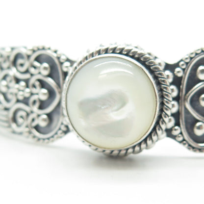 SUARTI BALI 925 Sterling Silver Vintage Real Mother-of-Pearl Cuff Bracelet 7.25"