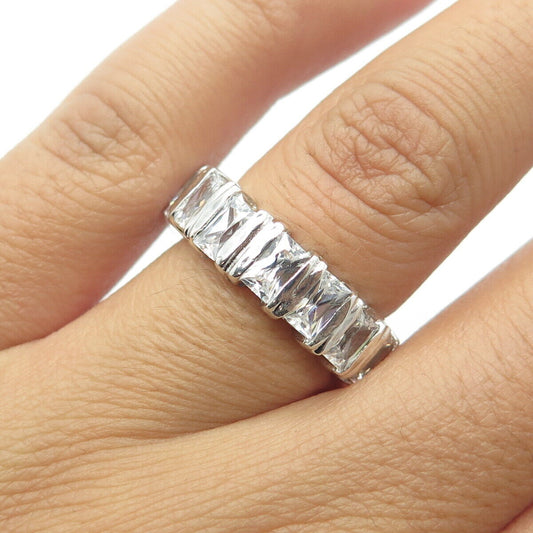 925 Sterling Silver Baguette-Cut C Z All Around Eternity Band Ring Size 6.25