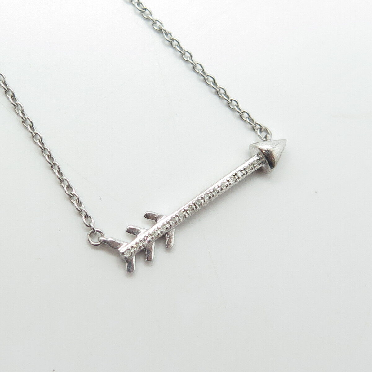 SUN 925 Sterling Silver Real Round-Cut White Diamond Arrow Chain Necklace 16"