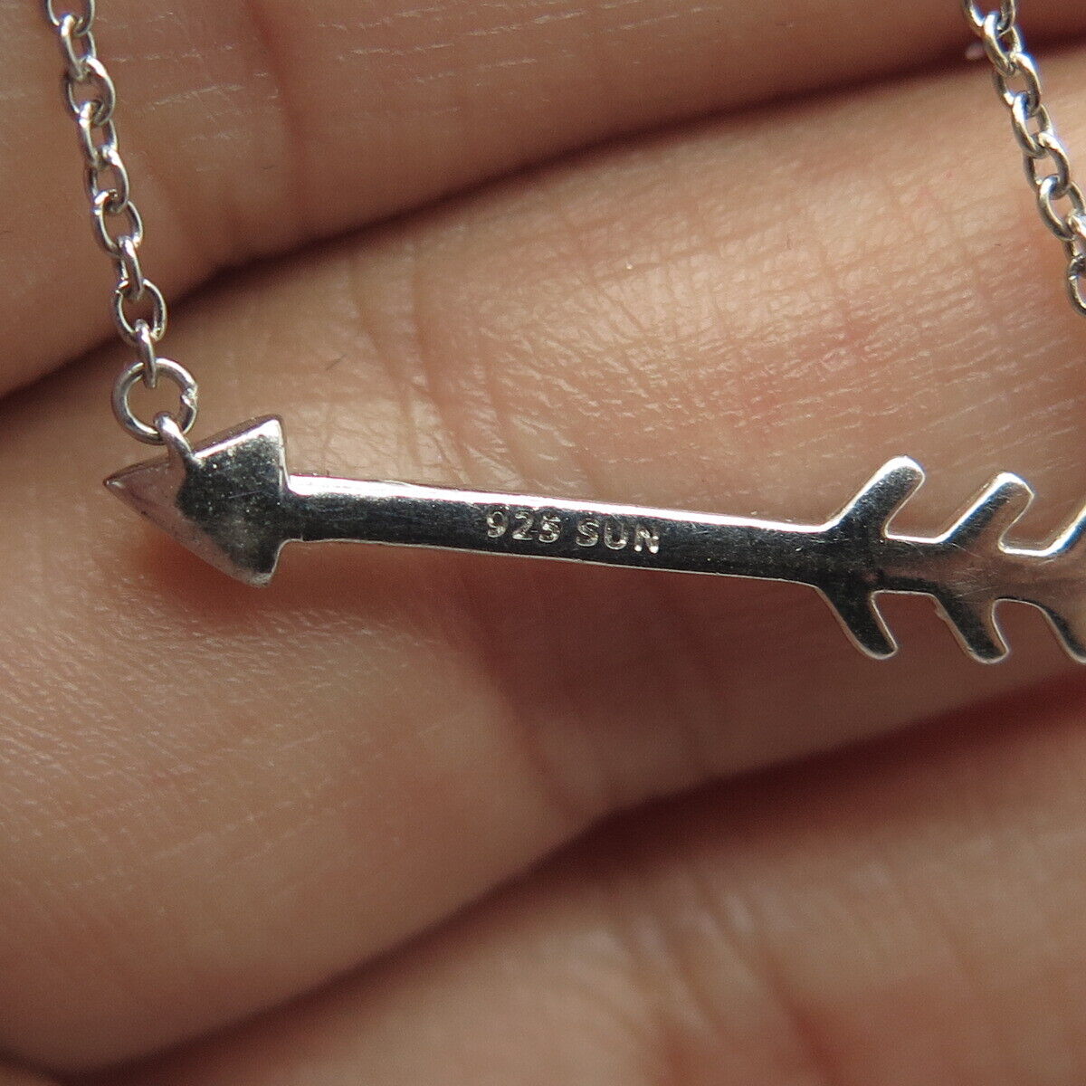 SUN 925 Sterling Silver Real Round-Cut White Diamond Arrow Chain Necklace 16"