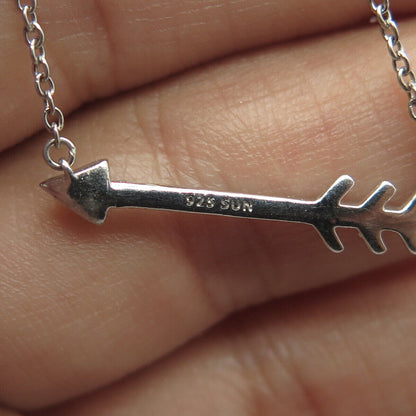 SUN 925 Sterling Silver Real Round-Cut White Diamond Arrow Chain Necklace 16"