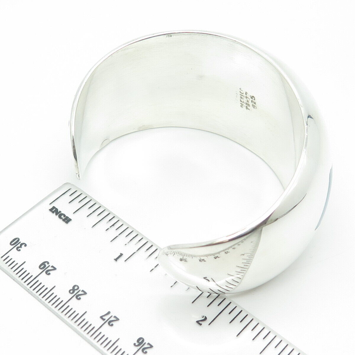 925 Sterling Silver Vintage Mexico Blue Enamel Cuff Heavy Bracelet 6.75"