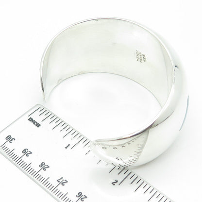 925 Sterling Silver Vintage Mexico Blue Enamel Cuff Heavy Bracelet 6.75"