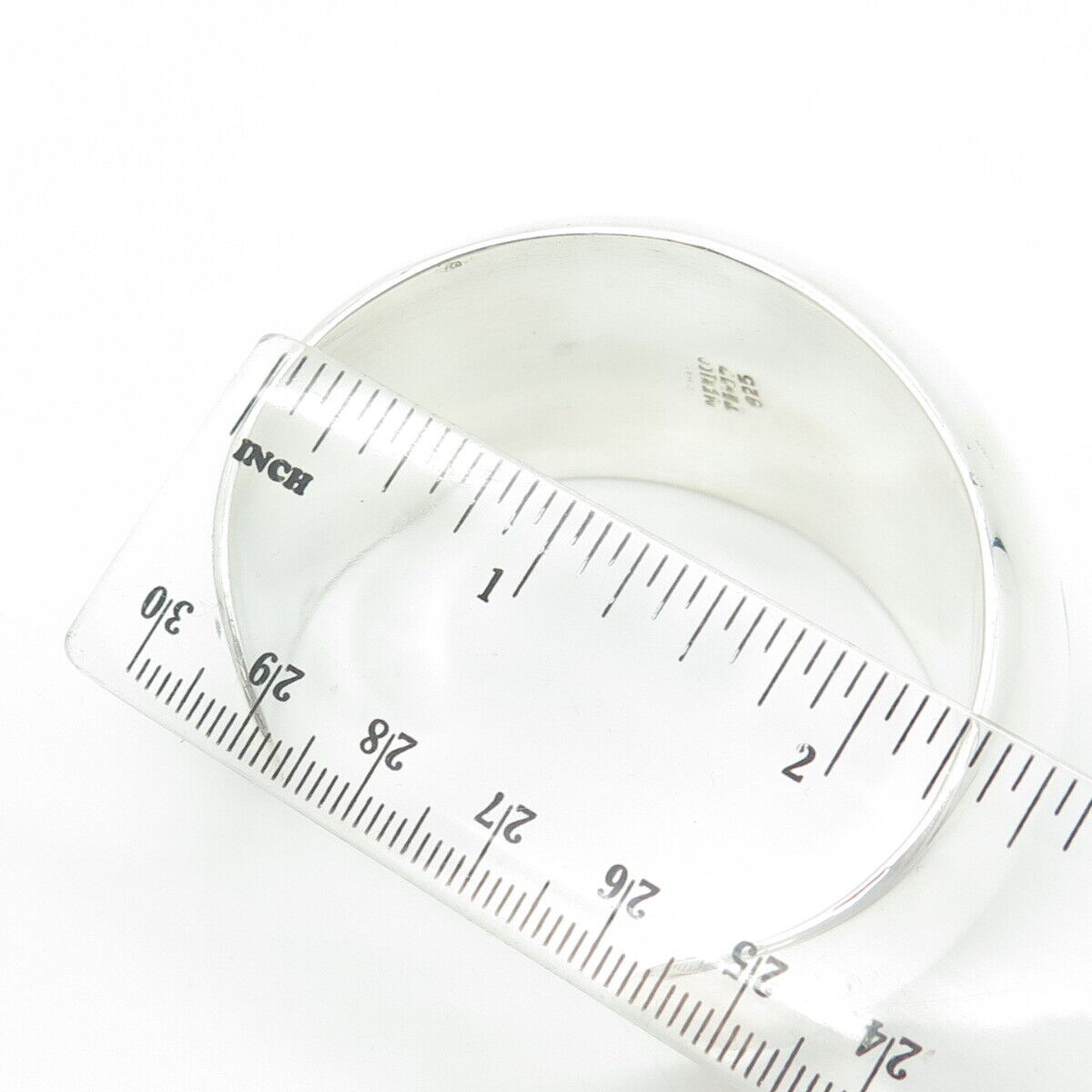 925 Sterling Silver Vintage Mexico Blue Enamel Cuff Heavy Bracelet 6.75"