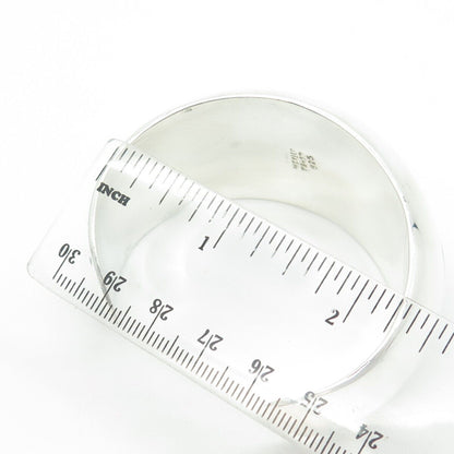 925 Sterling Silver Vintage Mexico Blue Enamel Cuff Heavy Bracelet 6.75"