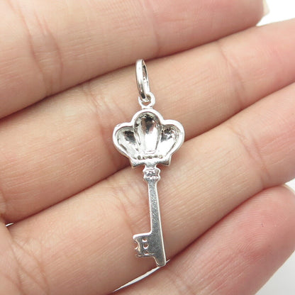 JANE SEYMOUR 925 Sterling Silver Real Round-Cut Diamond Crown Key Pendant