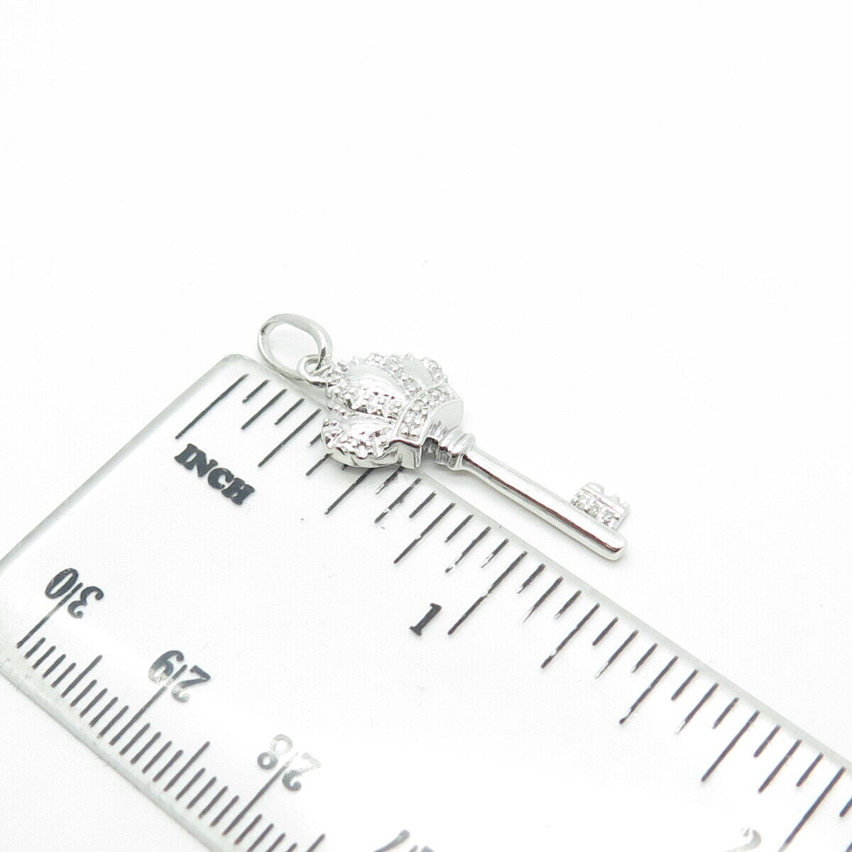 JANE SEYMOUR 925 Sterling Silver Real Round-Cut Diamond Crown Key Pendant