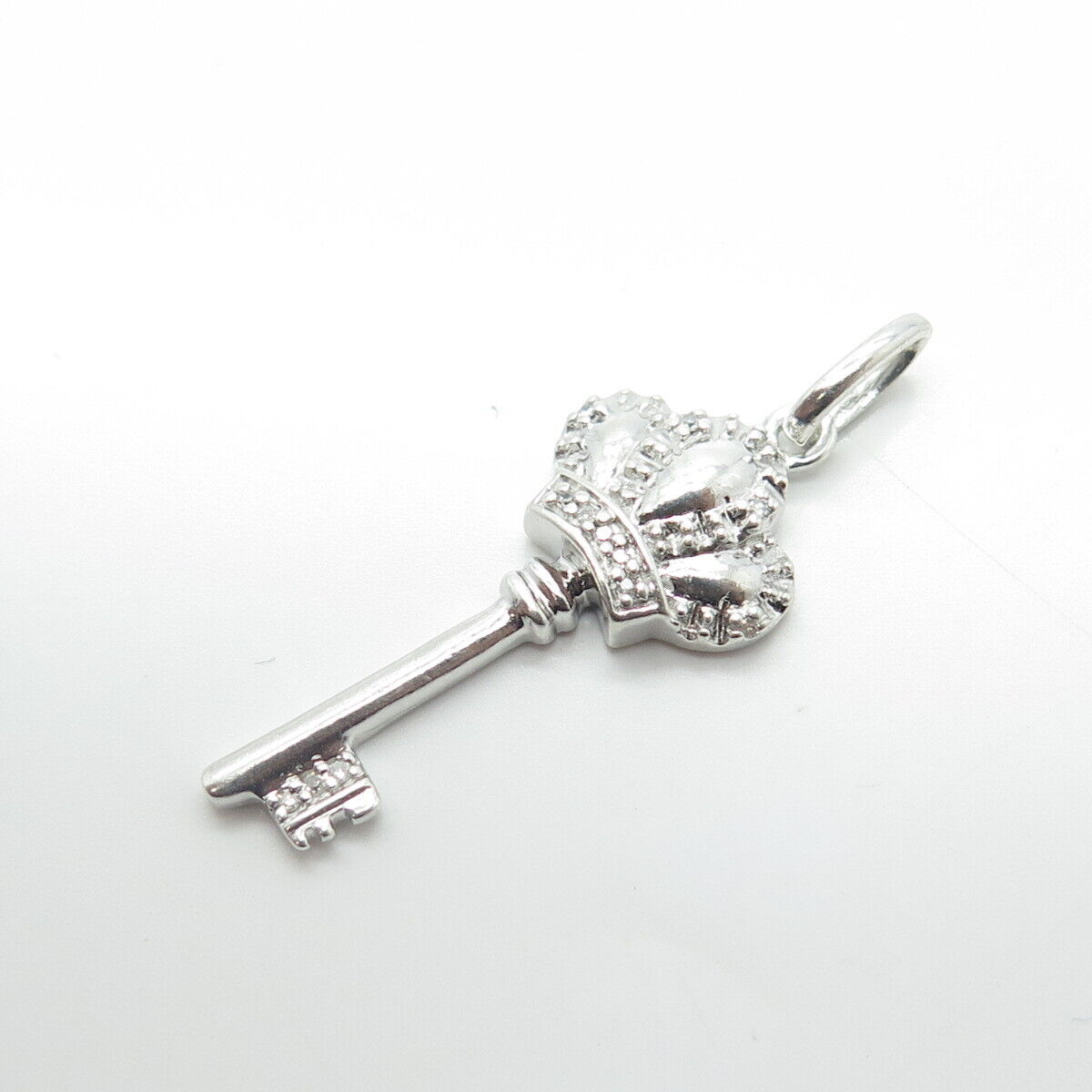 JANE SEYMOUR 925 Sterling Silver Real Round-Cut Diamond Crown Key Pendant