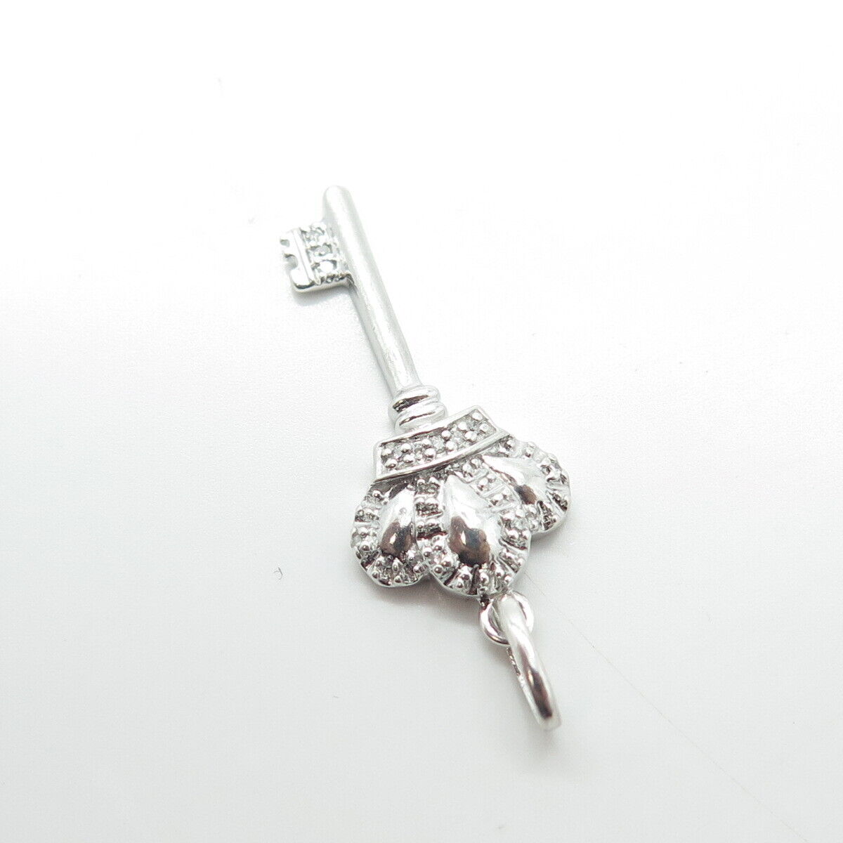 JANE SEYMOUR 925 Sterling Silver Real Round-Cut Diamond Crown Key Pendant